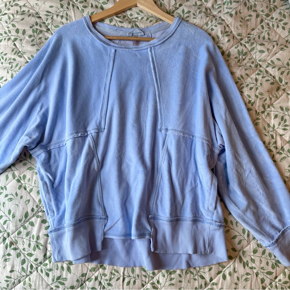 Free People Movement Baby Blue Velour Sweatshirt Pullover Size Small